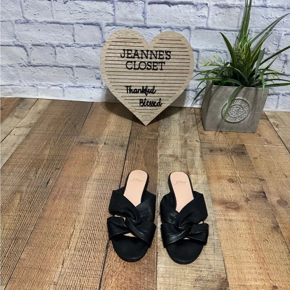 J Crew Twisted Knot Leather Sandals black